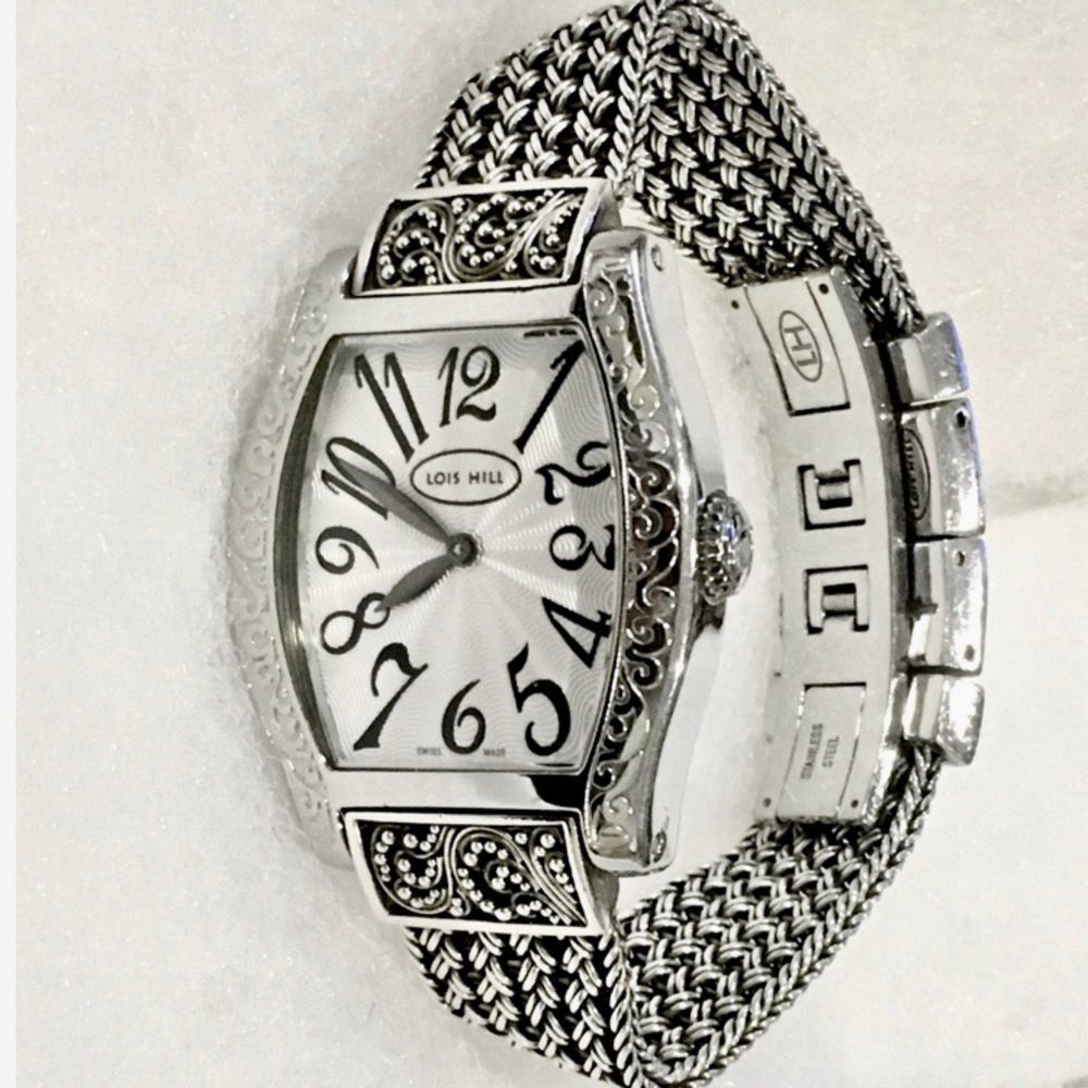 Lois Hill Watch Sterling Silver Torneau Swiss Movement Bracelet Watch